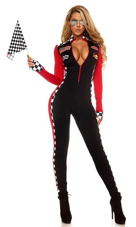 Sexy Ladies Racing Costume Race Car Driver Outfit Long Sleeves Plaid ...