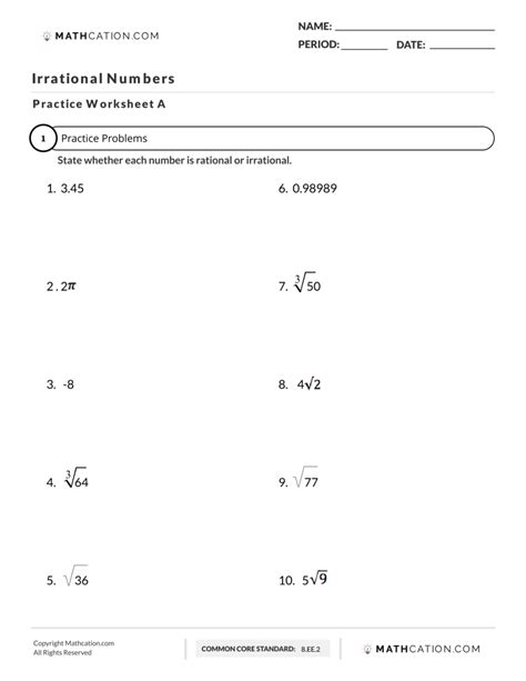 Rational And Irrational Numbers Worksheet, Difference, And Examples