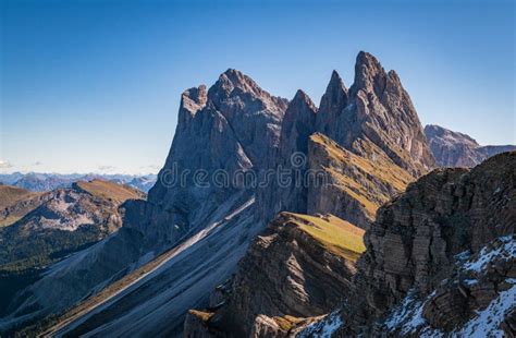 Aerial View of the Rocky Mountains Under a Clear Sky in Seceda, Italy Stock Photo - Image of ...