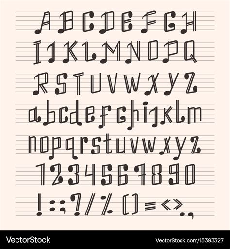 Musical decorative notes alphabet font hand mark Vector Image