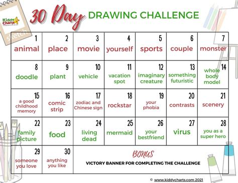 30 Day Drawing Challenge 2021 - kiddycharts.com