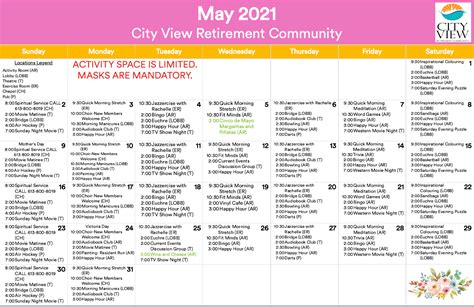 Activities Calendar - City View Retirement Community