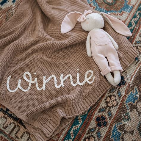 Personalized Hand Embroidered Knit Baby Blanket // Custom Name Swaddle ...