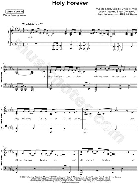 Marcia Wells "Holy Forever (Chris Tomlin)" Sheet Music (Piano Solo) in ...