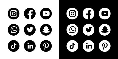 Social Media Icons Black And White Round 9826484 Vector Art at Vecteezy