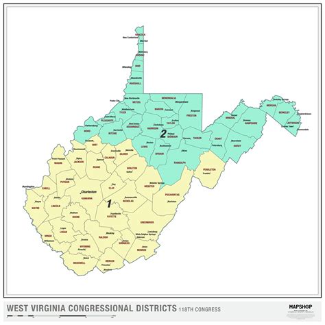 West Virginia 2022 Congressional Districts Wall Map by MapShop - The Map Shop