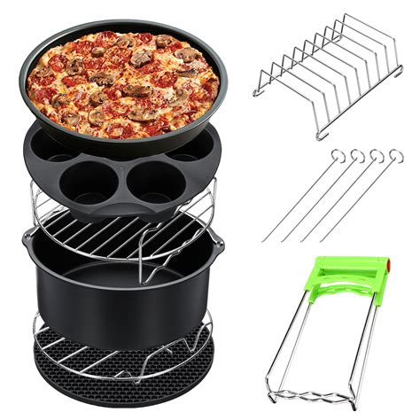 8Pcs 8 Inch Air Fryer Accessories Set Chips Dish Baking Pizza Pan ...