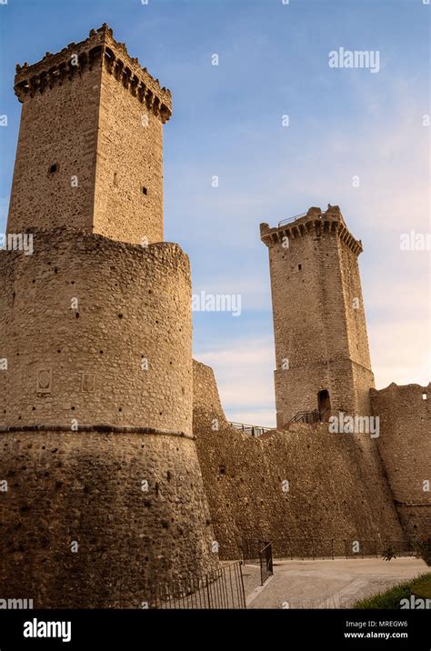 The Towers and rampart of Pacentro castle at sunset (Italy Stock Photo - Alamy