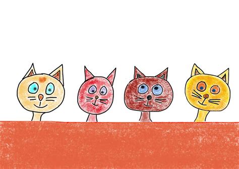 Child's drawing of a four cats stock photo