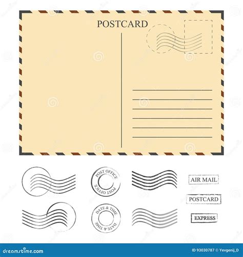 Vintage Postcard with Stamps, Template. Set of Stamps Stock Vector - Illustration of circle ...