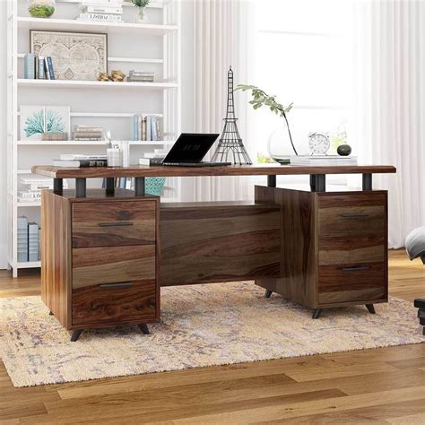 Hondah Solid Wood 70 Inch Modern Dual Sided Storage Executive Desk ...