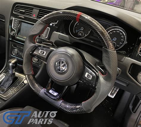 Carbon Leather Steering Wheel RED Stitching / RED Line for VW GOLF MK7 7.5 R GTI - CT AutoParts