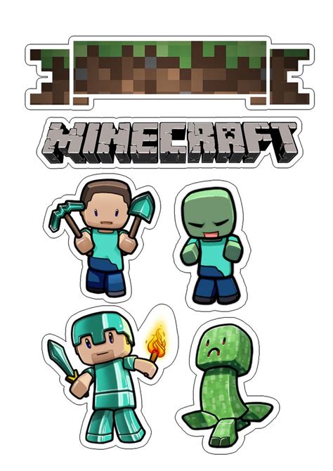 Topper descargable gratuito para tarta Minecraft | Bolo mine craft, Bolo minecraft, Queques ...