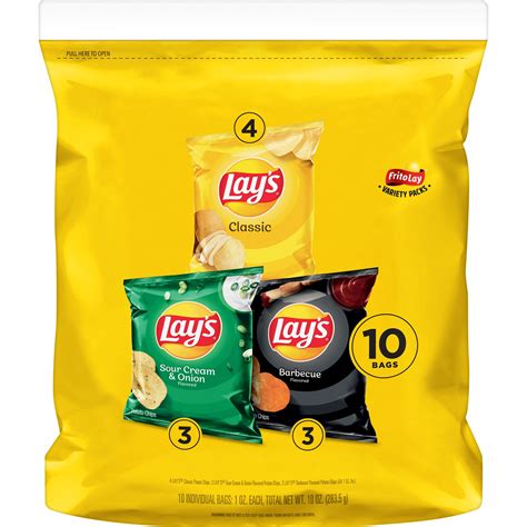 Lay's Potato Chips, 3 Flavor Variety Pack, 1 oz Bags, 10 Count ...