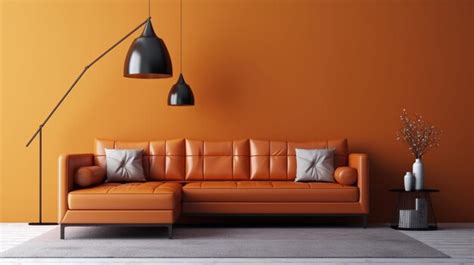 Premium AI Image | Living room have orange leather sofa and decoration minimal Generative AI