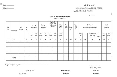 Mẫu bảng thanh toán tiền lương dành cho doanh nghiệp mới nhất theo ...