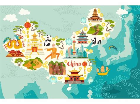 Illustrated map of China | China map, Illustrated map, China for kids