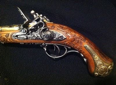 Antique Replica pistol flintlock gun wood pirate vintage double barrel prop | #246690341