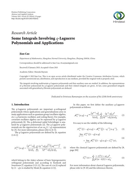 (PDF) Some Integrals Involving q-Laguerre Polynomials and Applications