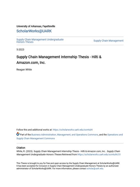 Supply Chain Management Internship Thesis - Hilti & Amazon.com I | PDF