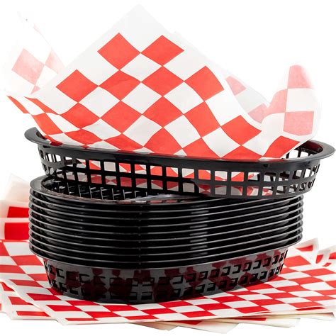 Buy Retro Style Black Fast Food Basket (12Pk) and Red Checkered Deli Liner (120Pk) Combo ...