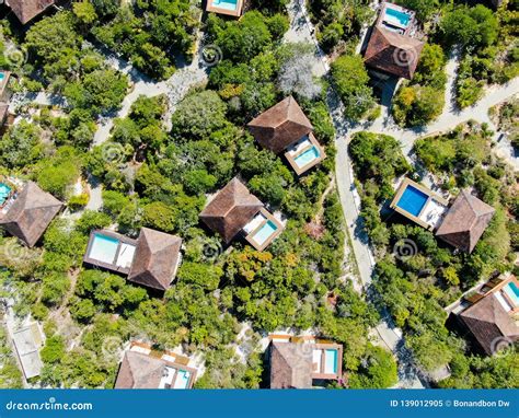 Aerial View of Luxury Villa with Swimming Pool in Tropical Forest. Stock Image - Image of lawn ...