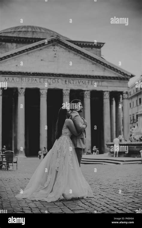 Lovely young wedding couple by Pantheon in Rome, Italy Stock Photo - Alamy