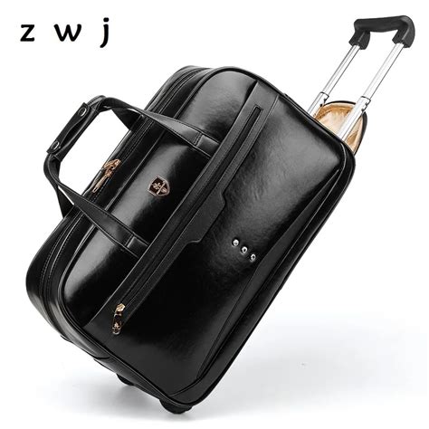 2018 new Pu men travel bags leather vintage wheeled travel duffel Rolling luggage trolley bag ...