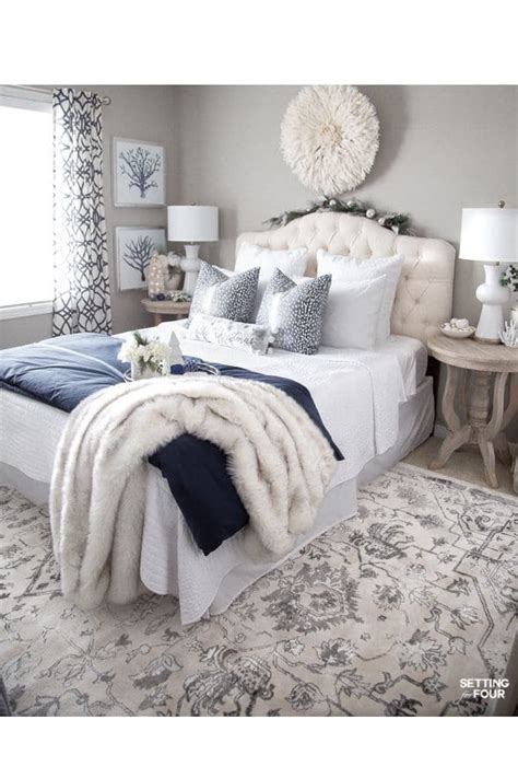 Elegant Blue and White Christmas Bedroom Decor Ideas - Setting For Four Interiors