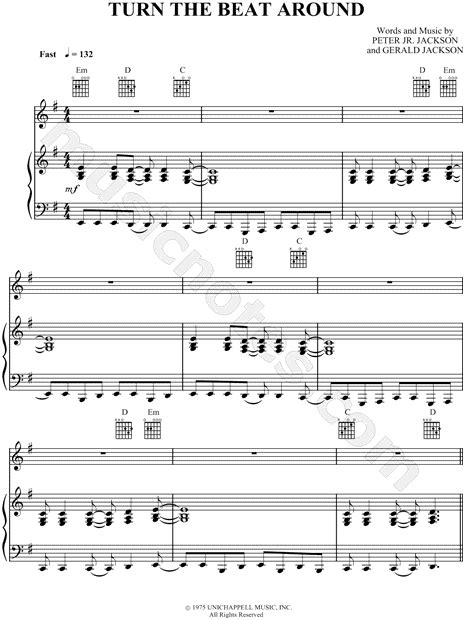 Vicki Sue Robinson "Turn the Beat Around" Sheet Music in E Minor (transposable) - Download ...