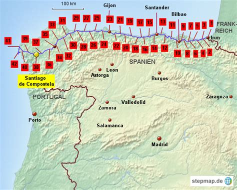 Camino Del Norte Map Showing Towns