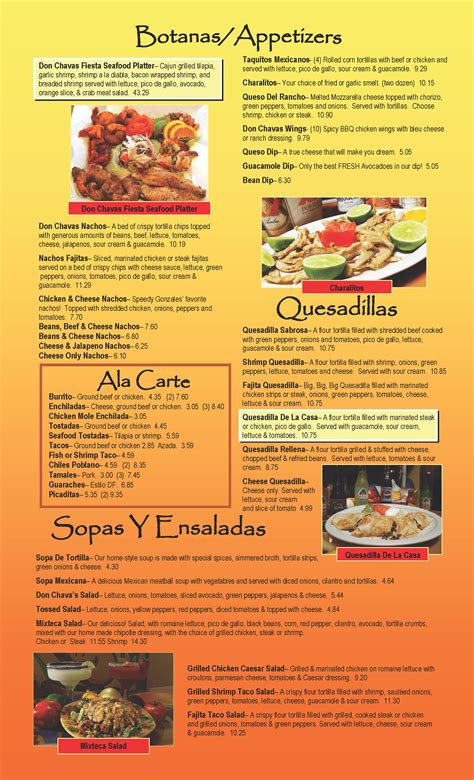 Don Chava’s Menu | Cebolla's Mexican Grill