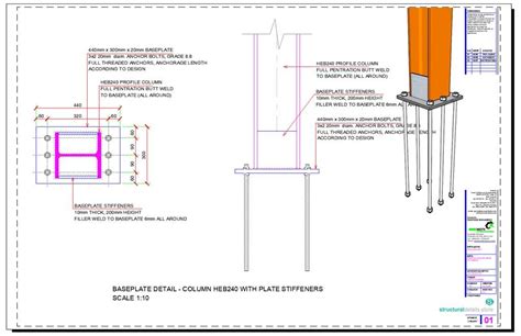 Baseplate Detail Steel HEB 240 Column Section | Steel columns, Steel ...