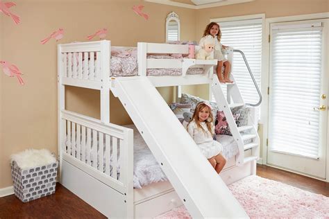 Maxtrix Twin over Full Medium Bunk Bed with Slide (White, Natural and Chestnut) – Kids Furniture ...