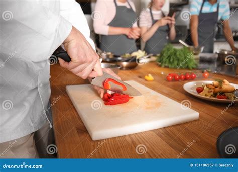 Male Chef Cutting Vegetables during Cooking Classes Stock Image - Image ...