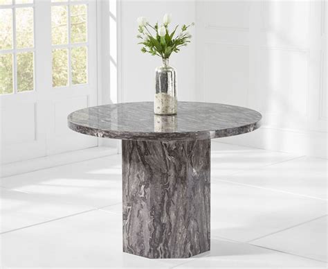 Round grey marble dining table with 4 chairs - Homegenies