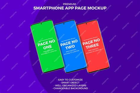 Premium PSD | Three Different Punch Hole Display Smartphone App Page Mockup