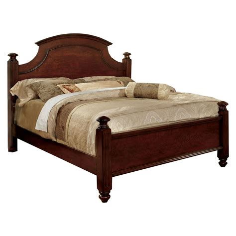 Transitional Queen Size Bed with Scalloped Headboard, Cherry Brown ...