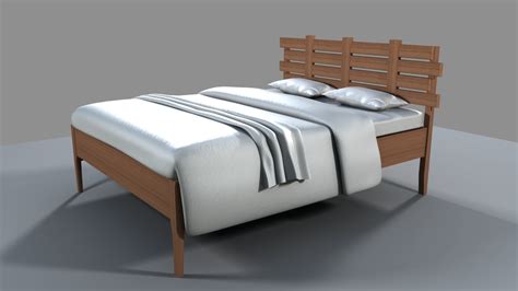 3D Bed with wooden headboard and footboard 3D model | CGTrader