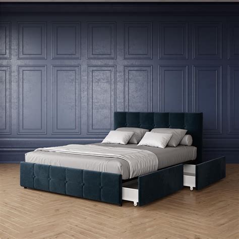 DHP Rose Upholstered Bed with Storage, Blue Velvet - Queen, (Blue Velvet) [bed_queen] - Walmart ...