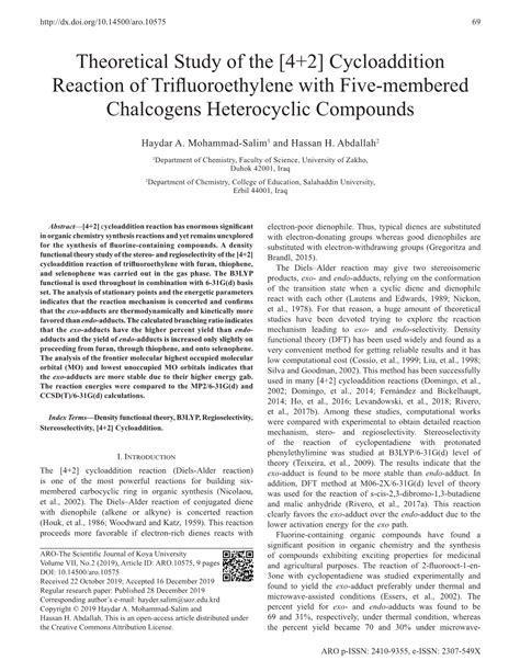 [4+2] Cycloaddition Reaction of Trifluoroethylene with Five-Membered Chalcogens Heterocyclic ...