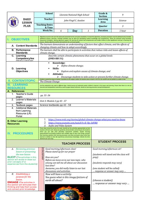 Science-9 - Lesson Plan for Science - DAILY LESSON PLAN School Llorente National High School ...