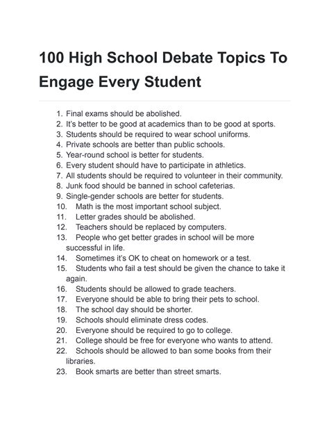 SOLUTION: 100 high school debate topics to engage every student ...