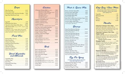 Four Seasons Chinese Food menu in Winnipeg, Manitoba, Canada