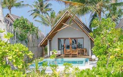 a house with a swimming pool surrounded by palm trees and greenery in ...