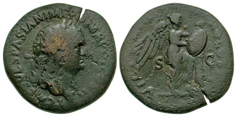 Titus. As Caesar, A.D. 69-79. AE sestertius. Judaea Capta type. Rome mint, Struck A.D. 72. Rare ...