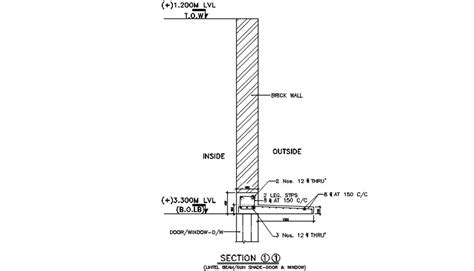 Section of lintel beam and sun shade, door & windows details are given in this 2D Autocad DWG ...