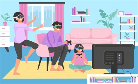 Family Playing VR Games stock vector. Illustration of video - 248621728