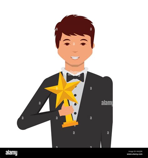 actor holding a star trophy cartoon icon over white background. actors awards concept. colorful ...