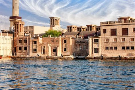 Old Dubai, UAE, Viewed from the Creek, with Ancient Buildings Stock Image - Image of deira, east ...